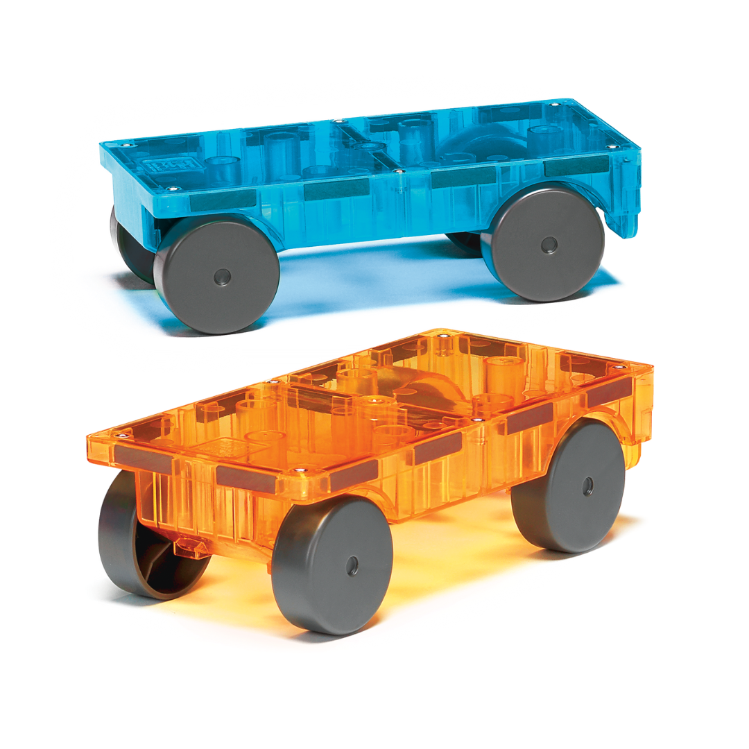 Magna-Tiles Cars 2 stuks - Uitbreidingsset - Geschikt vanaf 3 jaar - Oranje/Blauw