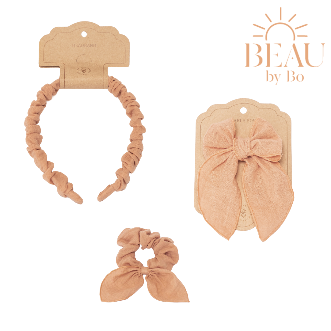 BEAU by Bo Mrs Ertha Accessoires pour cheveux - Bandeau + Chouchou + Pince avec nœud - Blush