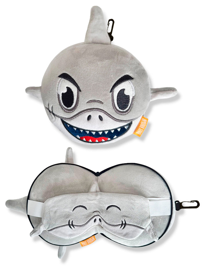 ZooNap Shaky Shark - Reiskussen met slaapmasker - Geschikt vanaf 3 jaar - Grijs