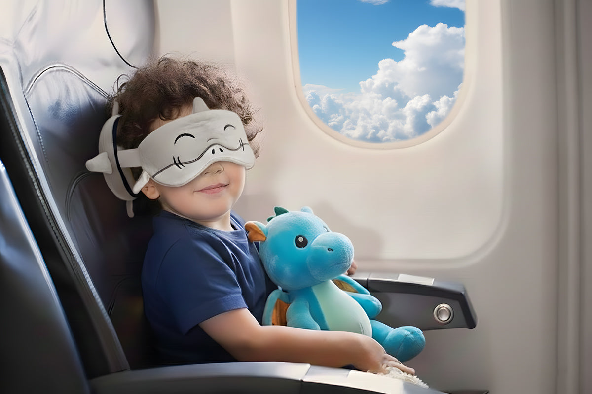 ZooNap Shaky Shark - Reiskussen met slaapmasker - Geschikt vanaf 3 jaar - Grijs