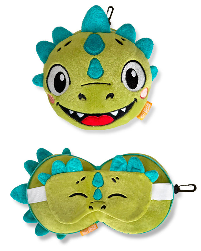 ZooNap Dizzy Dino - Reiskussen met slaapmasker - Geschikt vanaf 3 jaar - Groen