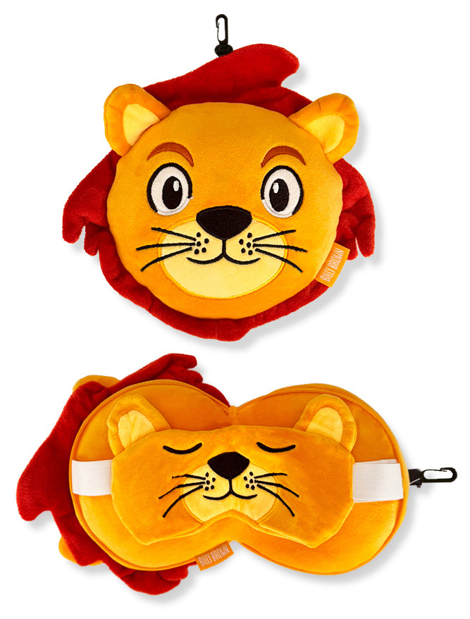 ZooNap Lumy Lion - Reiskussen met slaapmasker - Geschikt vanaf 3 jaar - Oranje