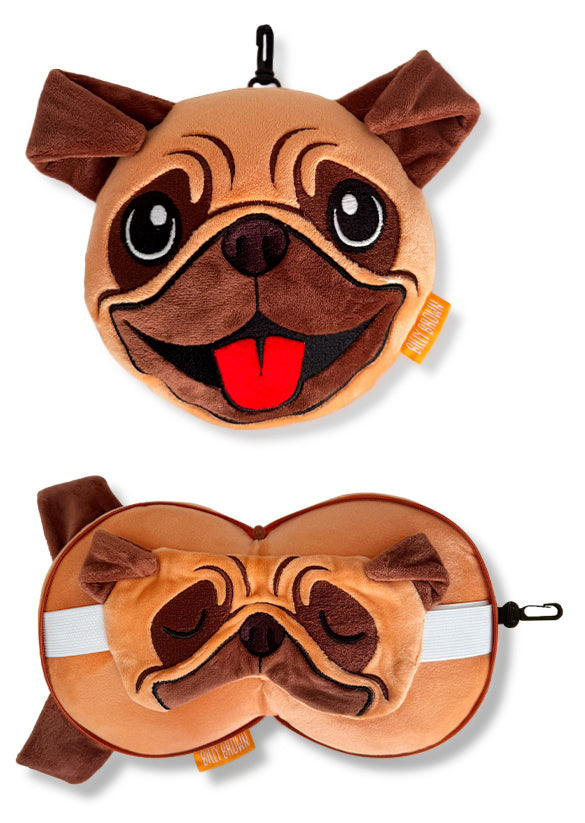 ZooNap Puggy Pug - Reiskussen met slaapmasker - Geschikt vanaf 3 jaar - Bruin