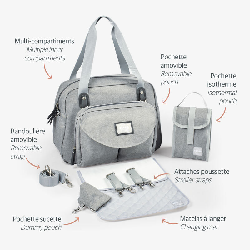 Béaba Geneva Bag nursery bag/diaper bag - Heather Grey