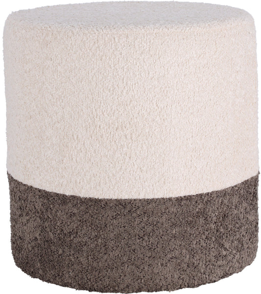 Home & Styling Bouclé Poef - Ø35xH34cm - Beige/Grijs