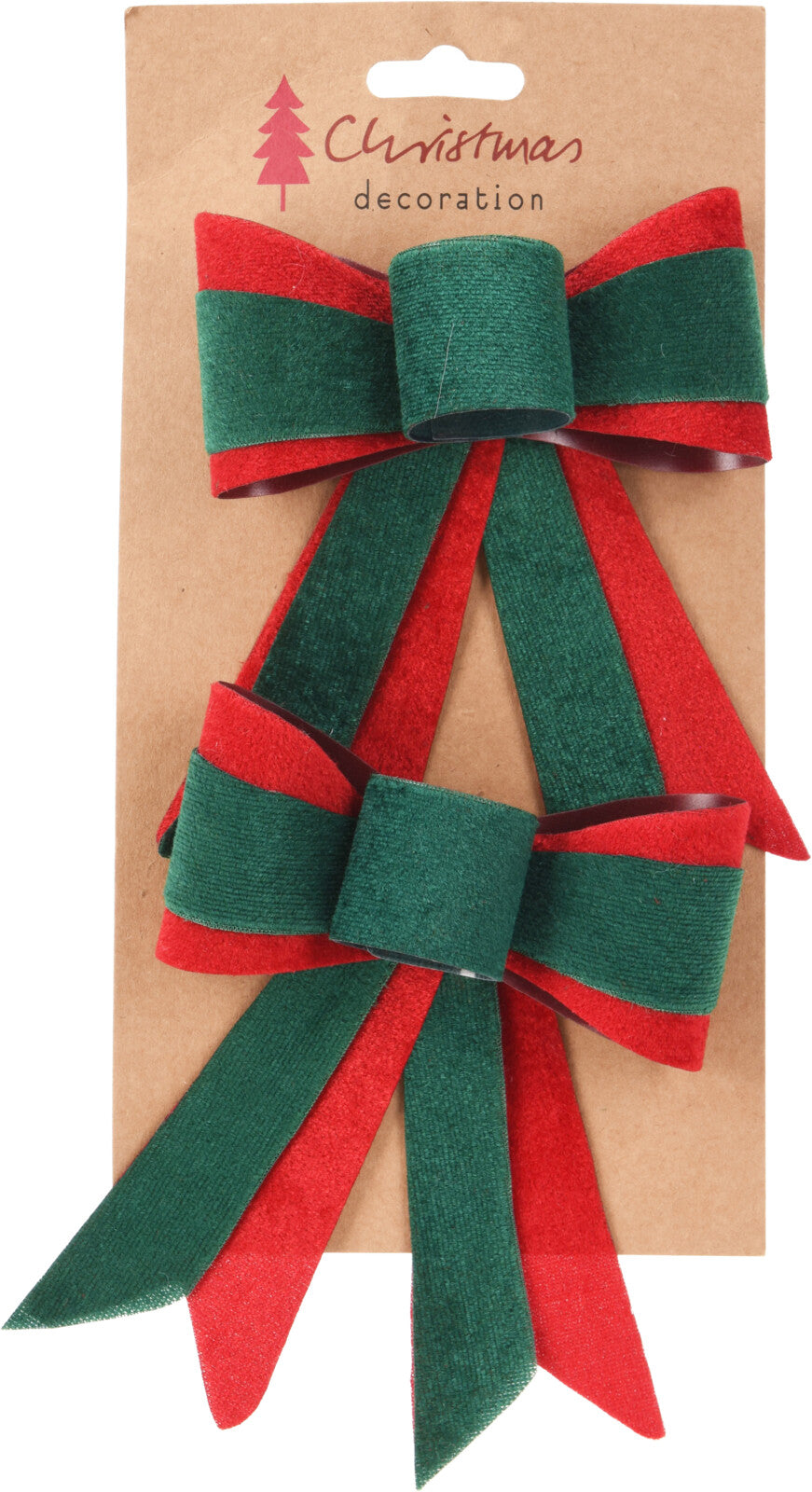 Home & Styling Kerstdecoratie/Kersthanger Velvet Strikken - Set van 4 stuks - 14cm - Groen/Rood