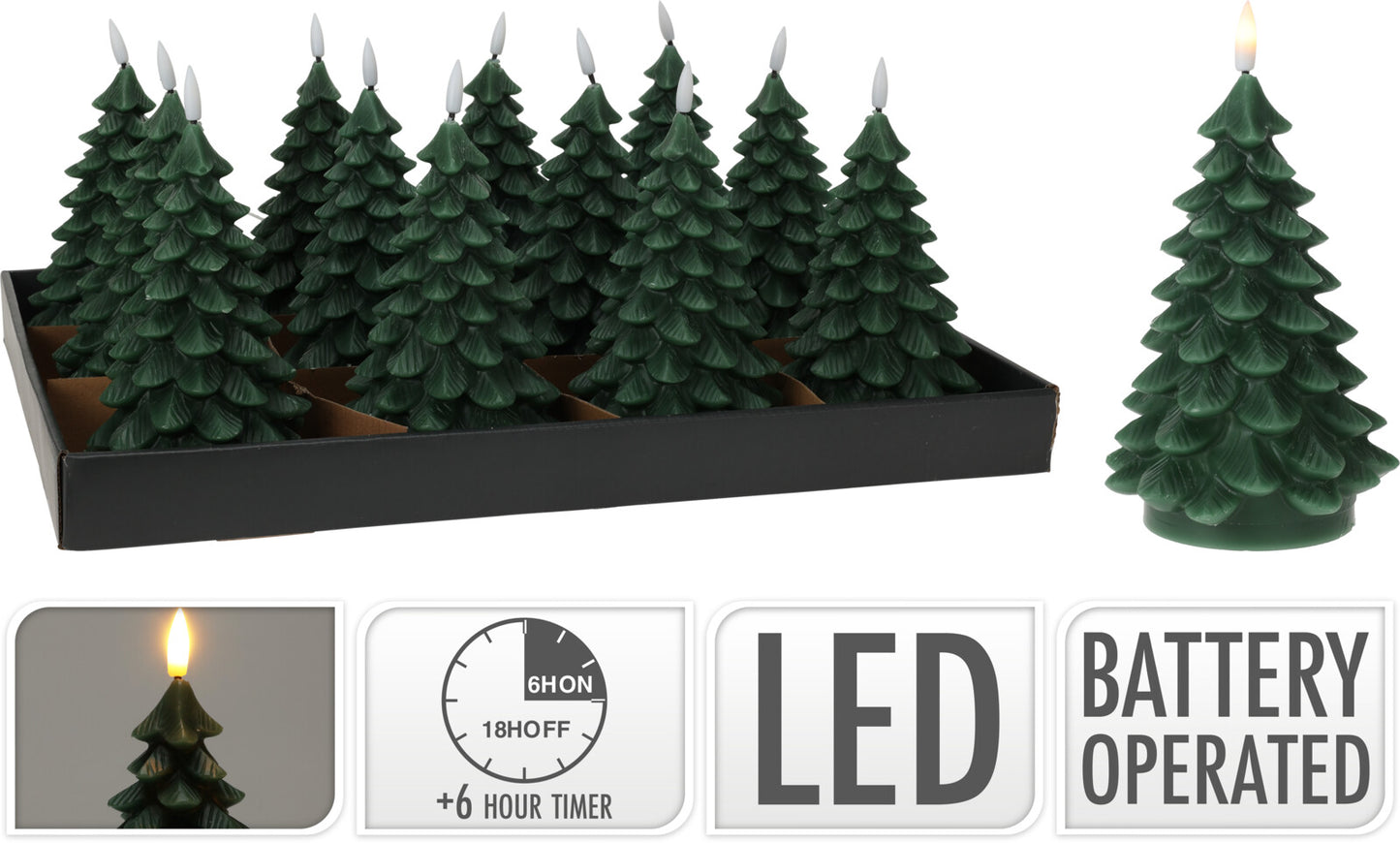 Home & Styling Kerst - Ledkaars kerstboom 11cm - LED - Donkergroen