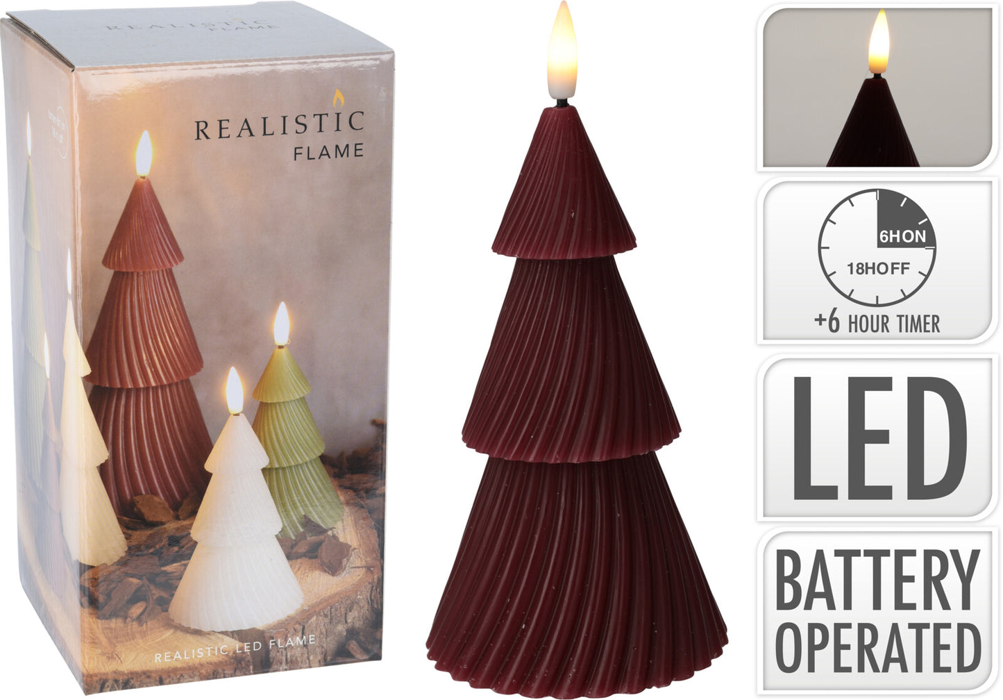 Home & Styling Kerst - Ledkaars boom 15cm - LED - Donkerrood