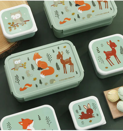 A Little Lovely Company Back to school set - Drinkfles RVS/4 Snackdozen/Bentobox - Bosvriendjes