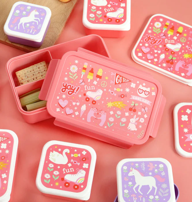 A Little Lovely Company Back to school set - Drinkfles RVS/Snackdozen/Bentobox - Fun