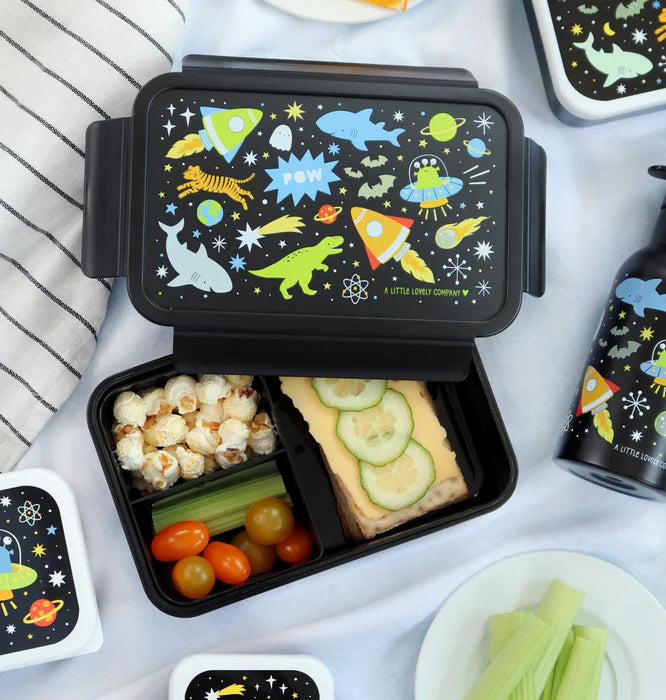 A Little Lovely Company Back to school set - Drinkfles XL RVS/Bentobox - Galaxy