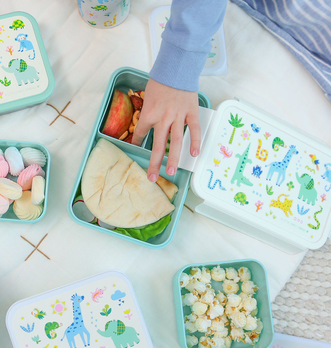 Bundel A Little Lovely Company Back to school set - Drinkfles RVS/4 Snackdozen/Bentobox - Jungle