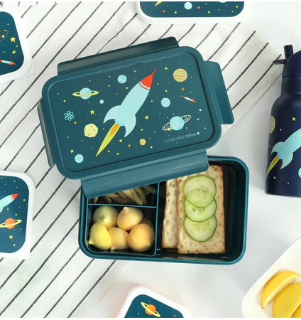 A Little Lovely Company Back to school set - Drinkfles RVS/4 Snackdozen/Bento box - Ruimte