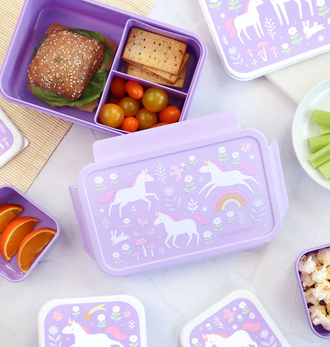 A Little Lovely Company Back to school set - Drinkfles XL RVS/Bentobox - Unicorn Dreams