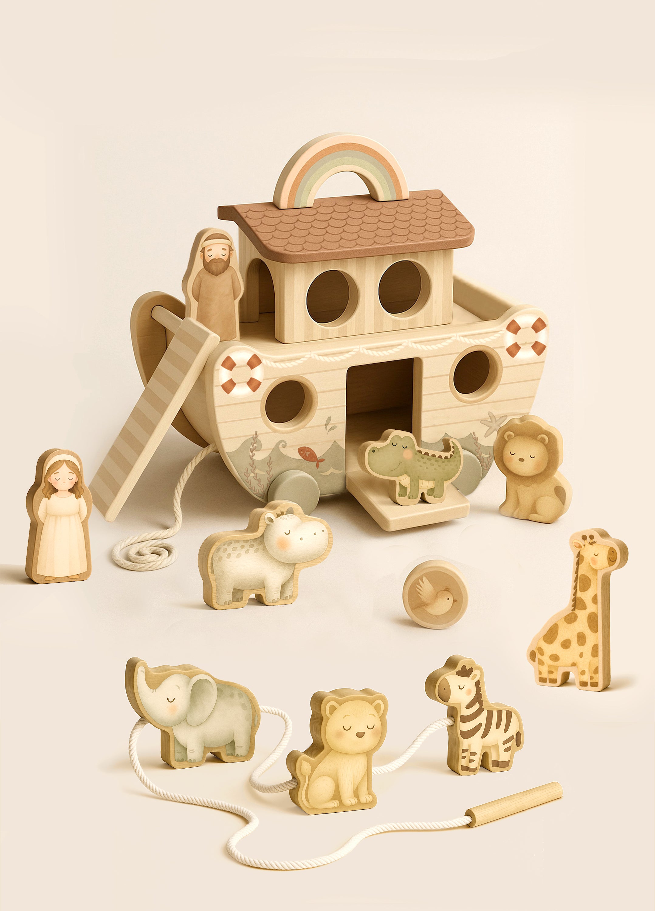 Mrs Ertha Buddy Boat Houten Speelgoed - 26x14x19cm - Multi