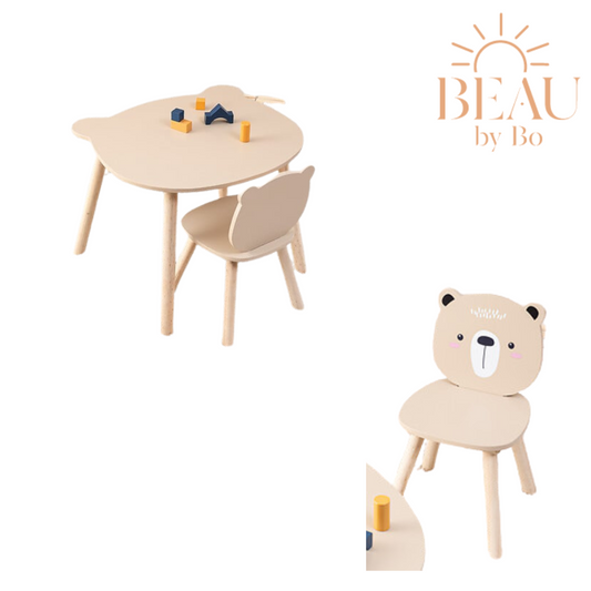 BEAU by Bo Atmosphera Kids Kindertafel + Kinderstoel Teddybeer - Beige