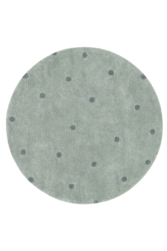 Lorena Canals Wasbaar katoen vloerkleed - Round Dots Blue Sage - Ø140cm