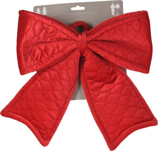 Velvet Christmas bow - Embossed red - 30 cm - For the Christmas tree