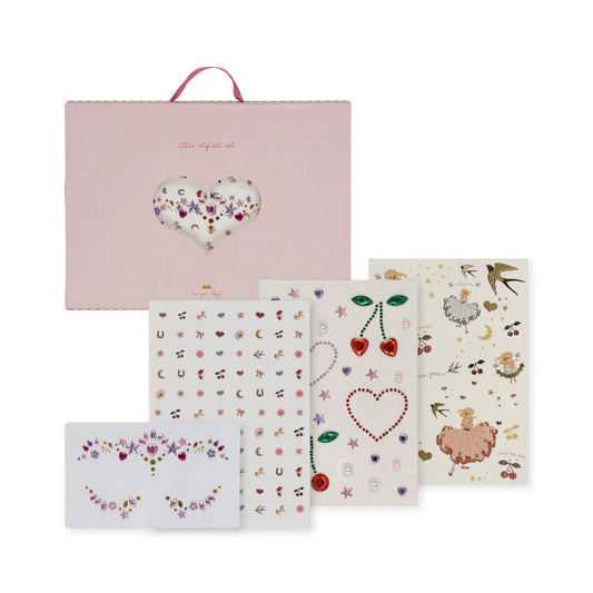 Konges Sløjd Stylisten set voor kinderen - Tatoeages, nagelstickers, masker, edelstenen - Blush mix