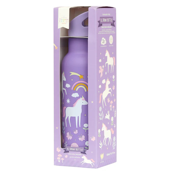 A Little Lovely Company Back to school set - Drinkfles XL RVS/Bentobox - Unicorn Dreams