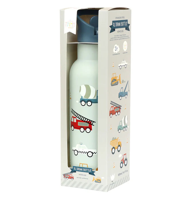 A Little Lovely Company Back to school set - Drinkfles XL RVS/Bentobox - Voertuigen