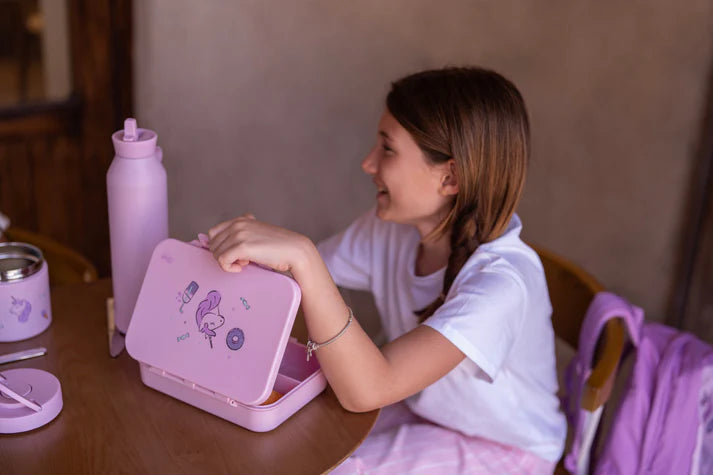 BEAU by Bo Citron Back to school set - Grote Lunchbox/Drinkfles 500ml/3 Snackdozen - Stormy Unicorn
