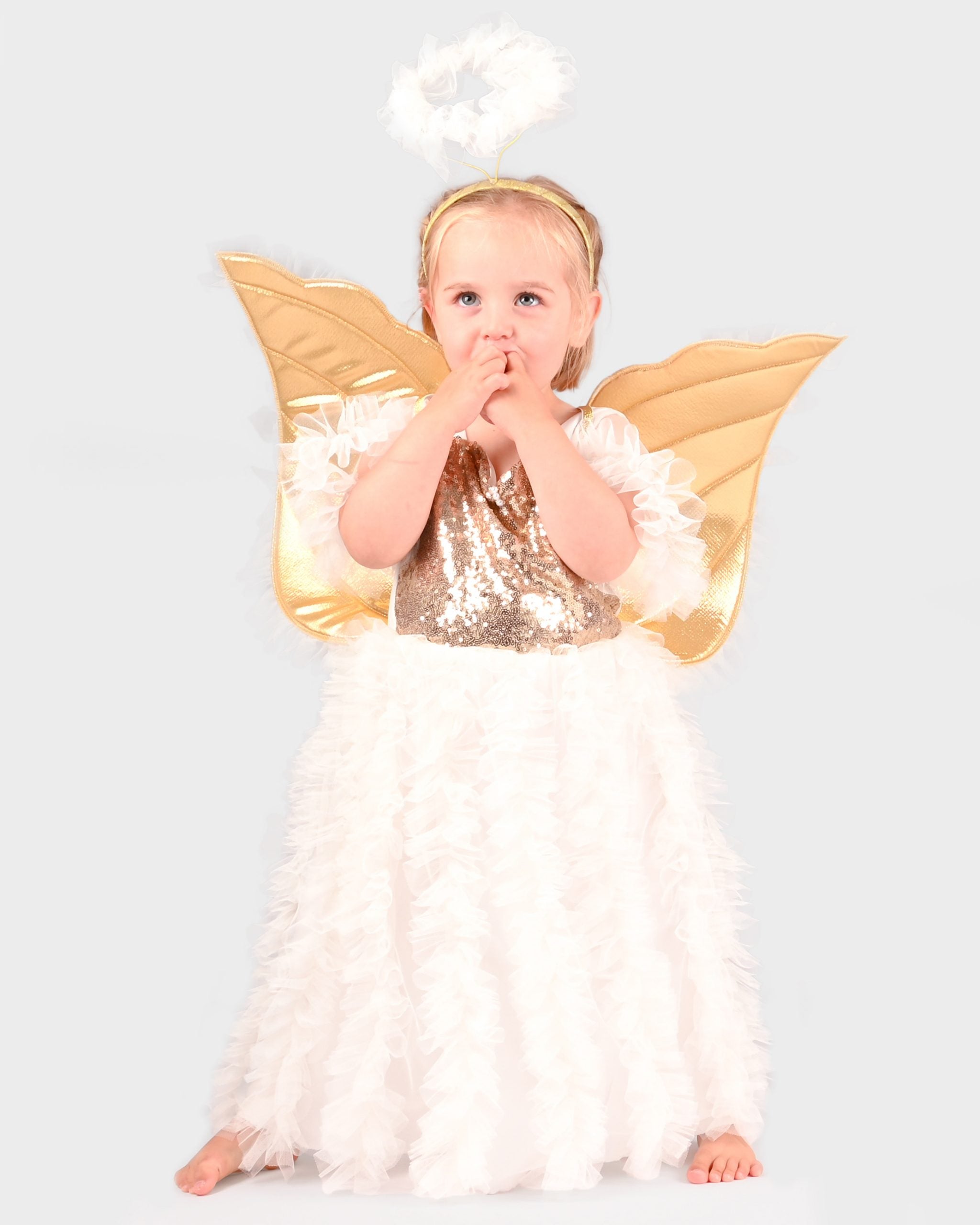 Den Goda Fen Verkleedkledij Engelen Jurk met halo en vleugels - 110-116cm - 4-6 jaar