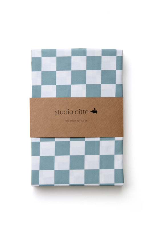 Studio Ditte fitted sheet cubes 90x200cm - stone blue