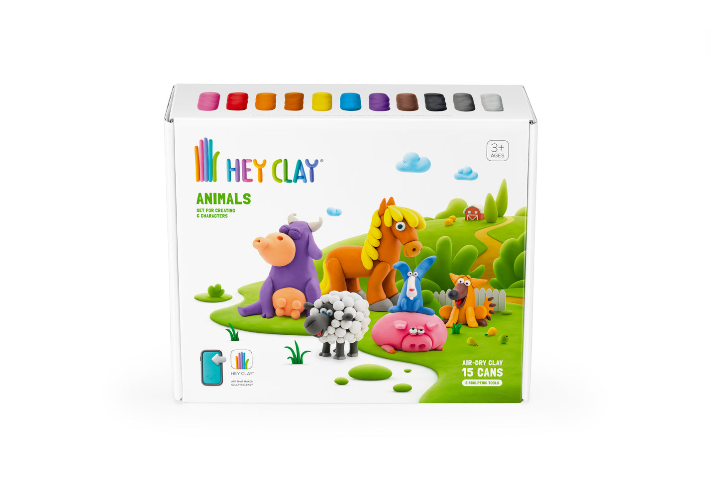 Hey Clay Animals 15 pots - Argile sèche - Via application - Dès 3 ans - Multi