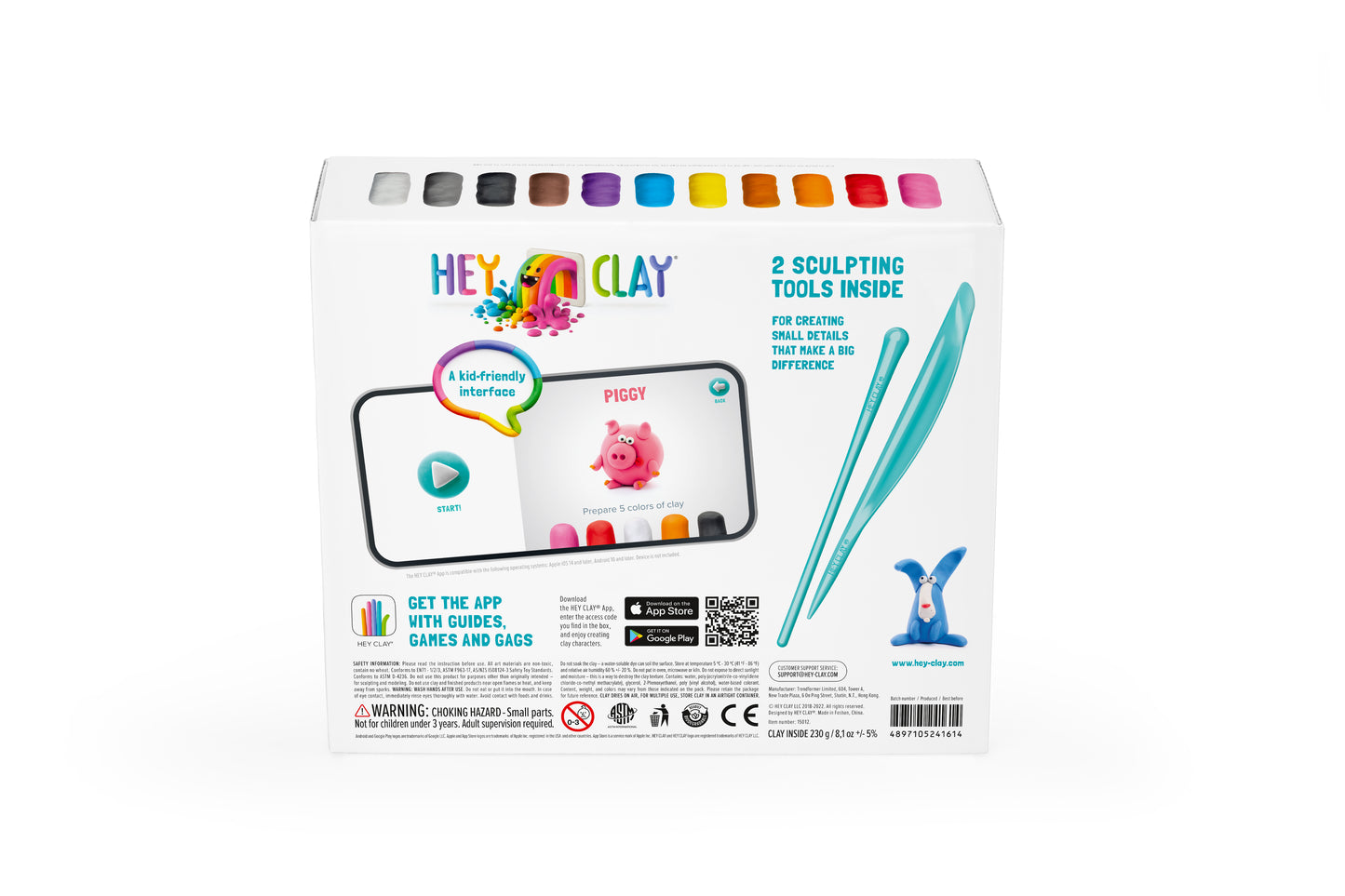 Hey Clay Animals 15 pots - Argile sèche - Via application - Dès 3 ans - Multi