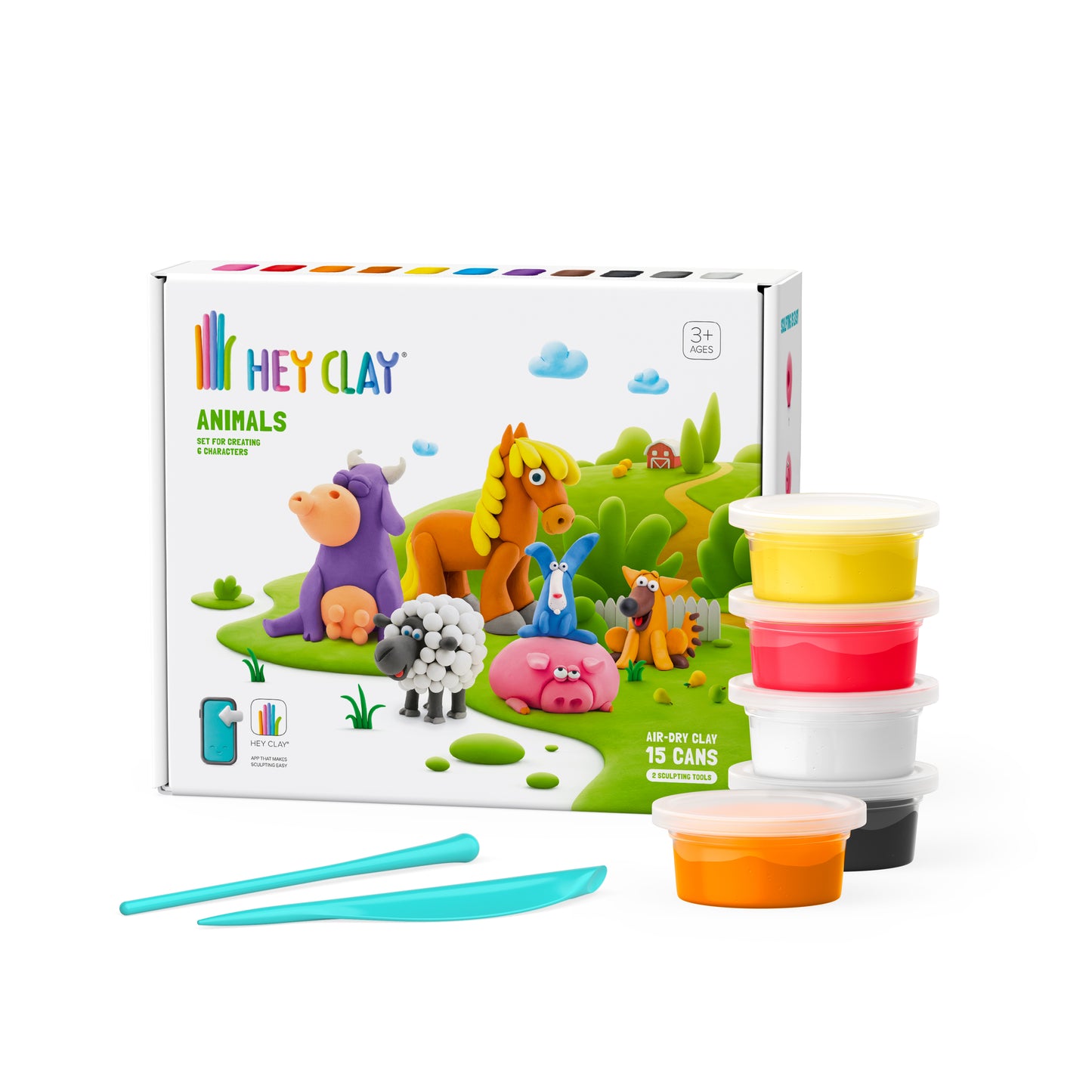 Hey Clay Animals 15 pots - Argile sèche - Via application - Dès 3 ans - Multi