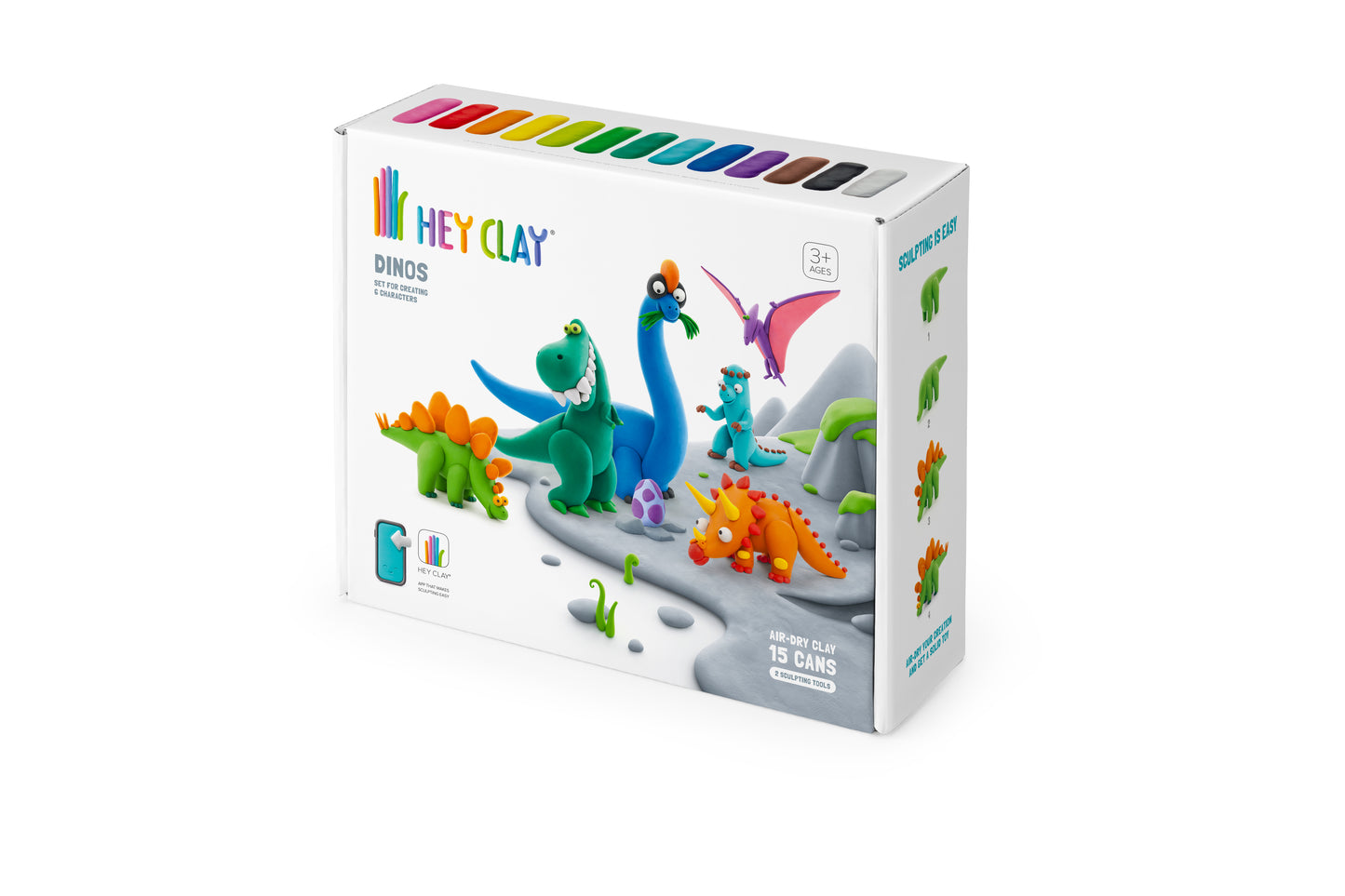 Hey Clay Dino's 15 potjes - Droogklei - Via app - Geschikt vanaf 3 jaar - Multi