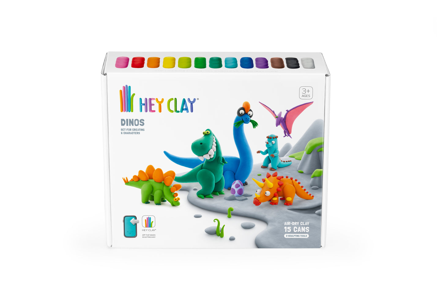 Hey Clay Dino's 15 potjes - Droogklei - Via app - Geschikt vanaf 3 jaar - Multi