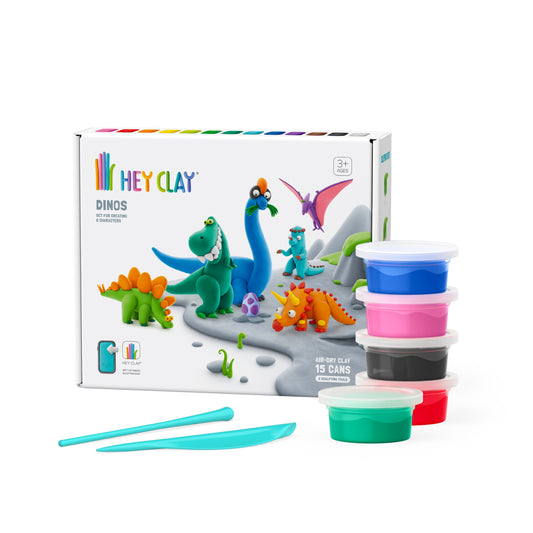 Hey Clay Dino's 15 pots - Argile sèche - Via application - Dès 3 ans - Multi