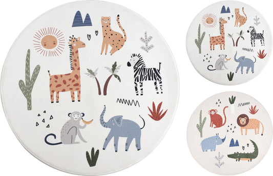 Rug - Round - D100cm - 2 Designs - Children's rug - Animals