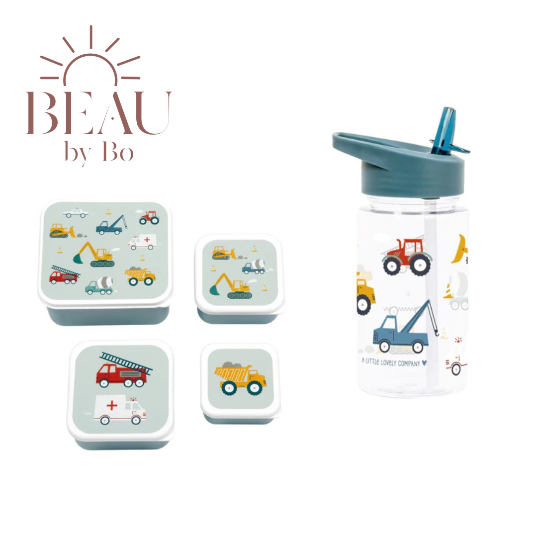 BEAU by Bo A Little Lovely Company Back to school set - Drinkfles/4 Snackdozen - Voertuigen