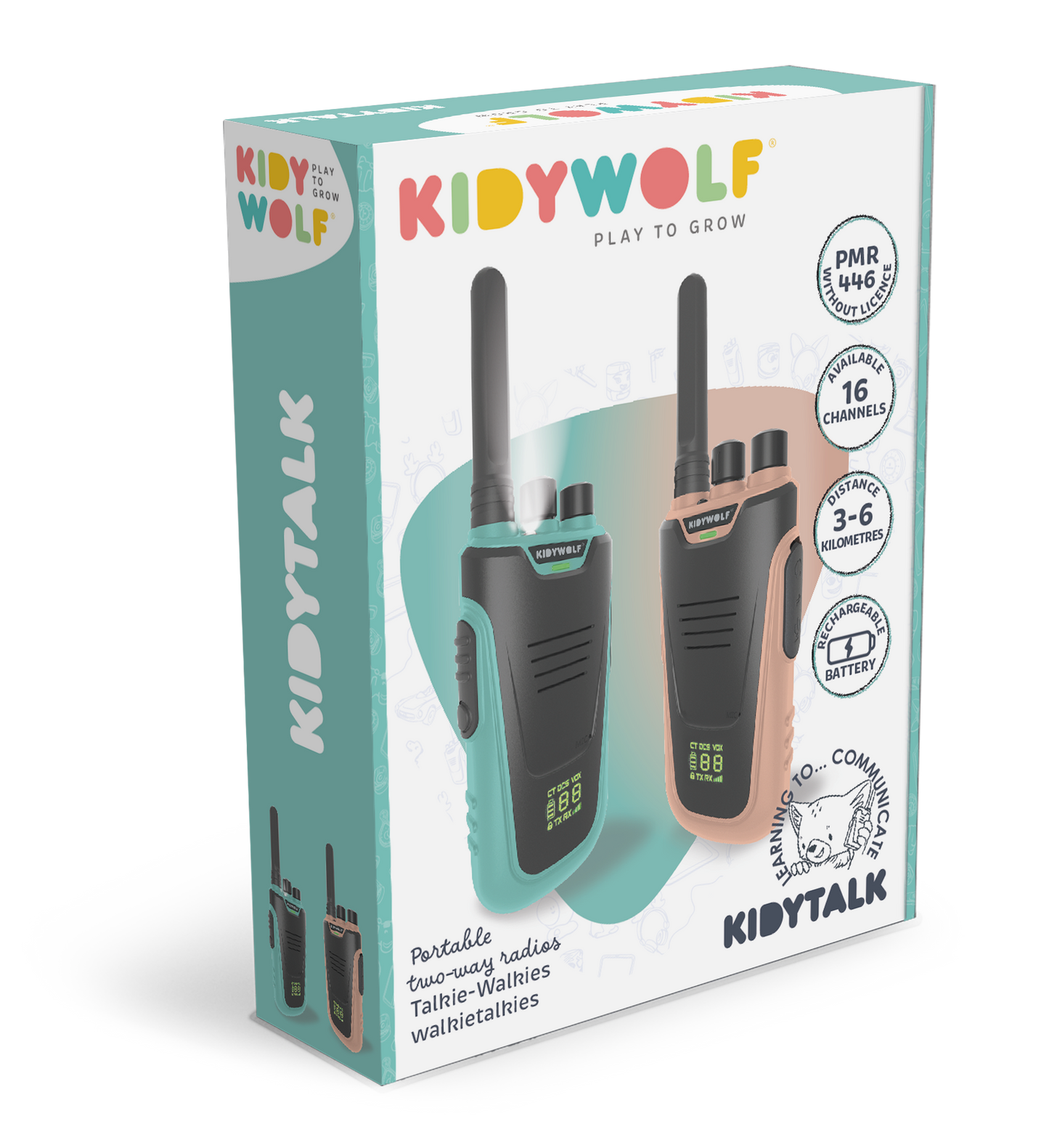 Kidywolf Kidytalk Walkie talkies - Set van 2 stuks - Nude/Cyaan