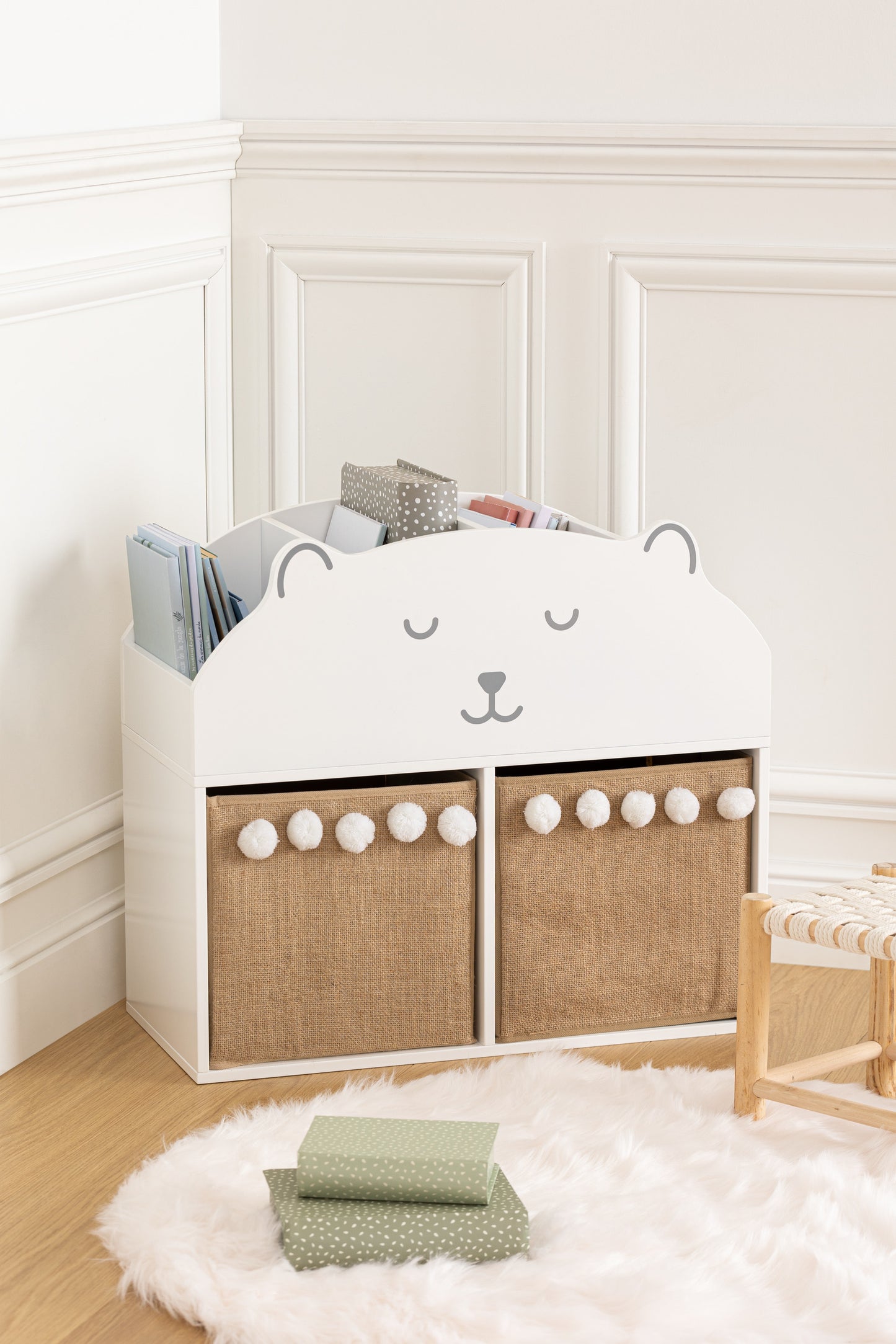 Atmosphera Kids Bibliothèque en bois ours en peluche 56x30x64cm - Blanc