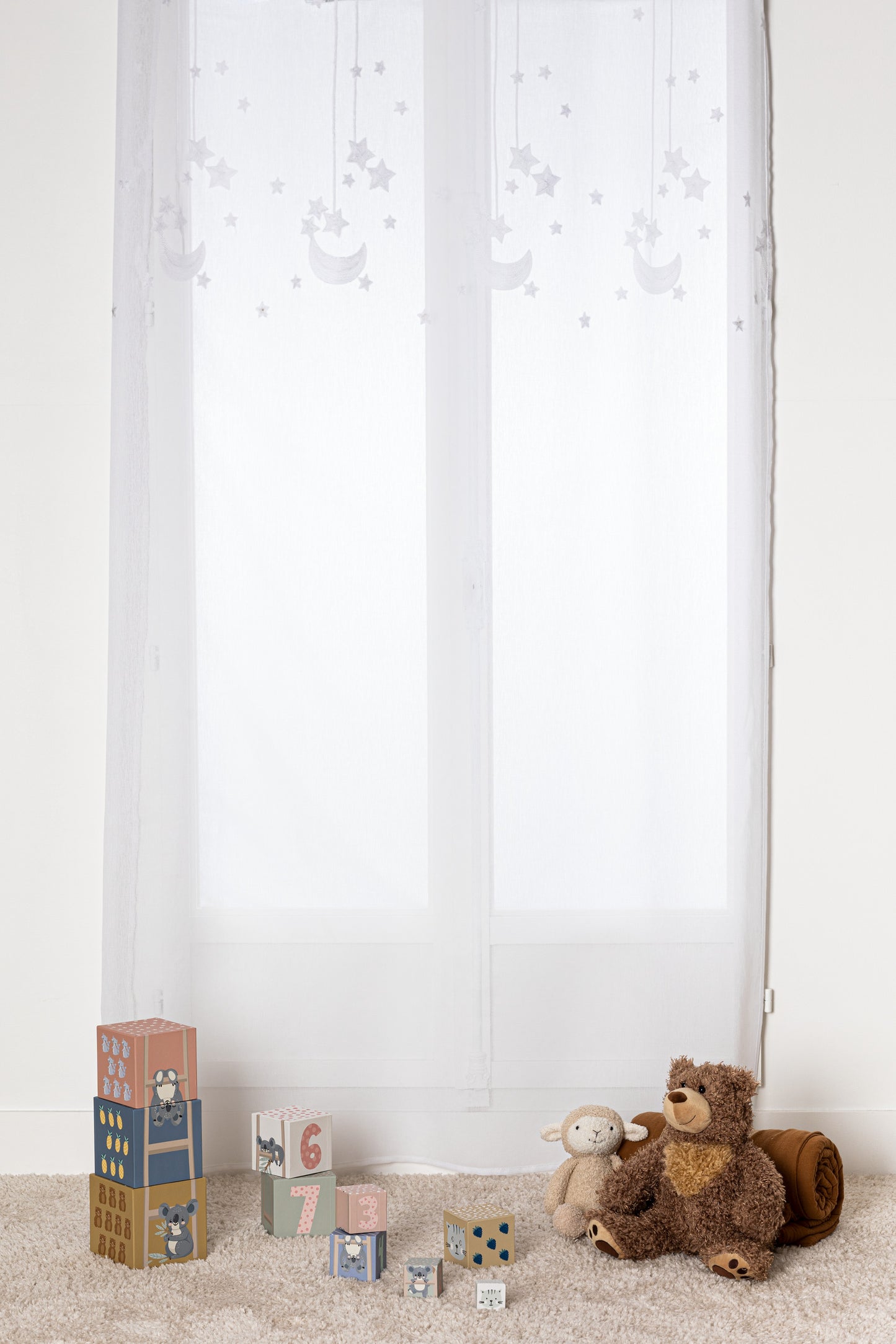 Atmosphera Kids Curtain children star and moon white - 140X240 - Child window covering - ready-made curtains with rings children's room