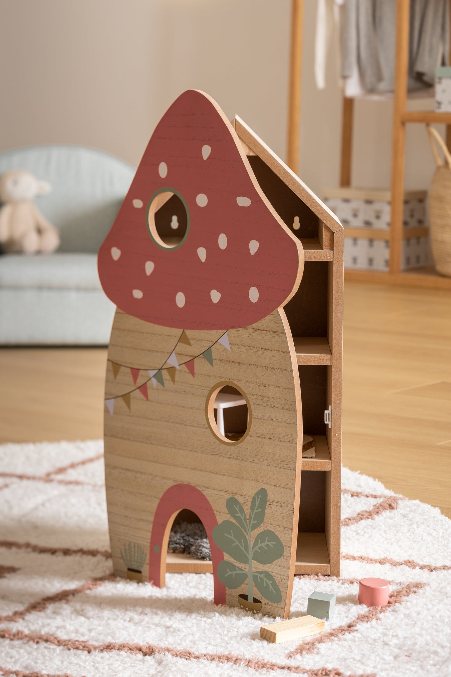 Atmosphera Kids Houten paddenstoelenhuis - Met blokjes - Speelgoedhuis - H60 cm