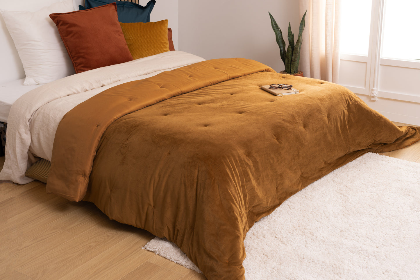 Atmosphera Velvet bedsprei 2 persoons - Camel - 240 x 260