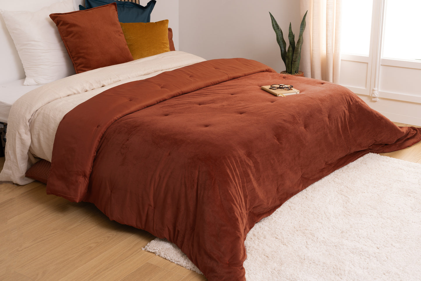 Atmosphera Velvet bedspread for 2 persons - Terracotta - 240 x 260