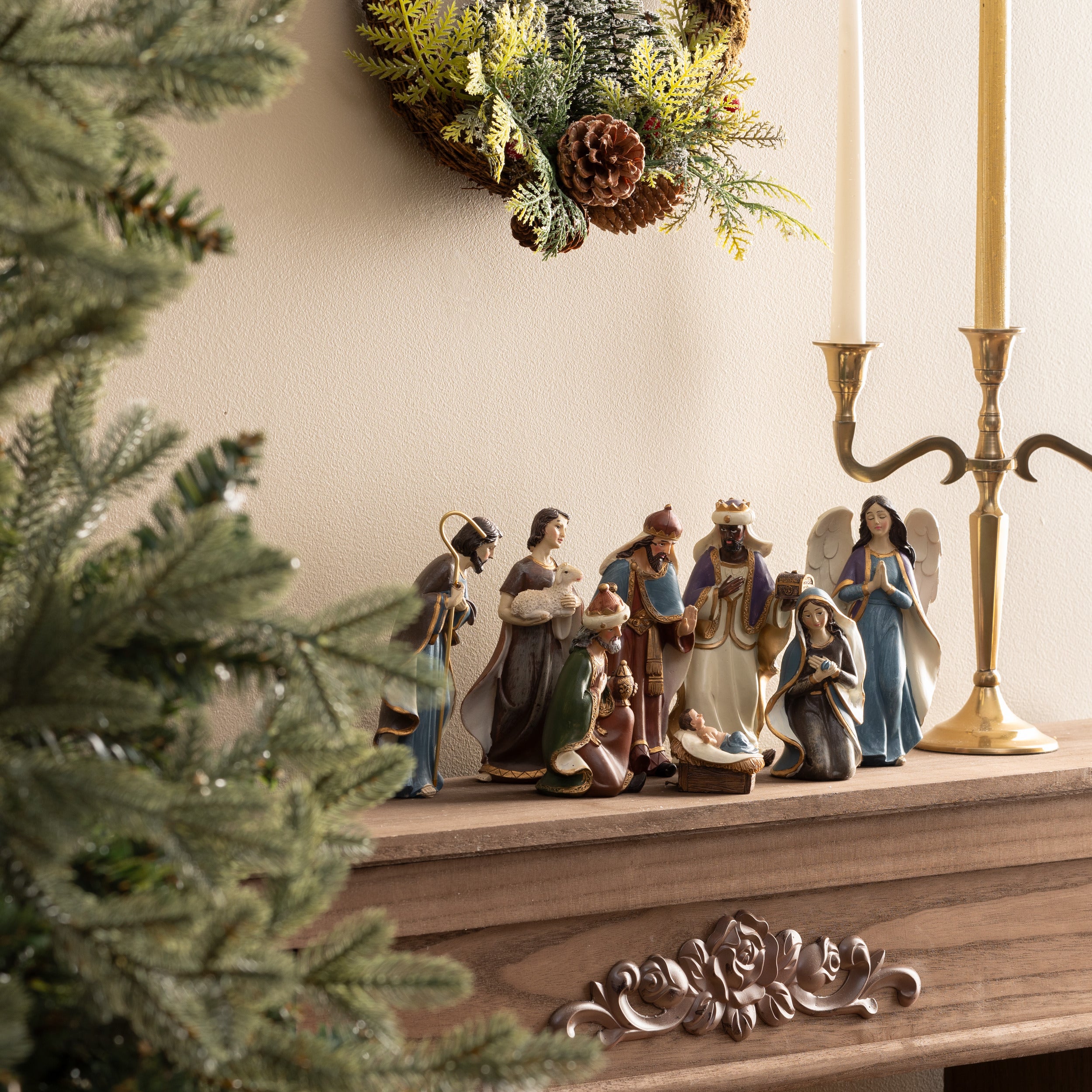 Fééric Lights and Christmas nativity scene statuettes - Set of 6 pieces - Multi