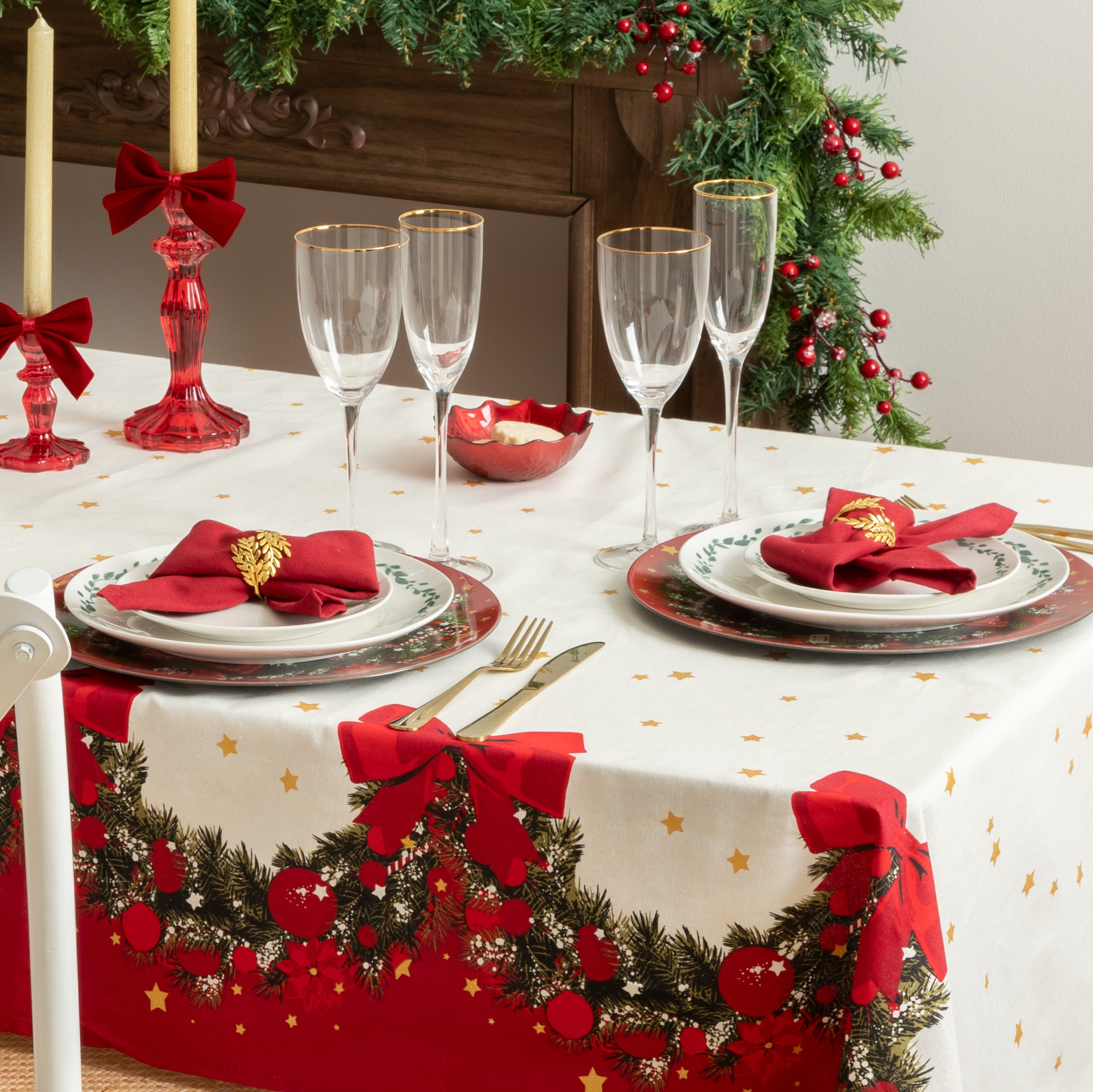 Nappe 140x360cm - Noël - nappe de Noël - rouge