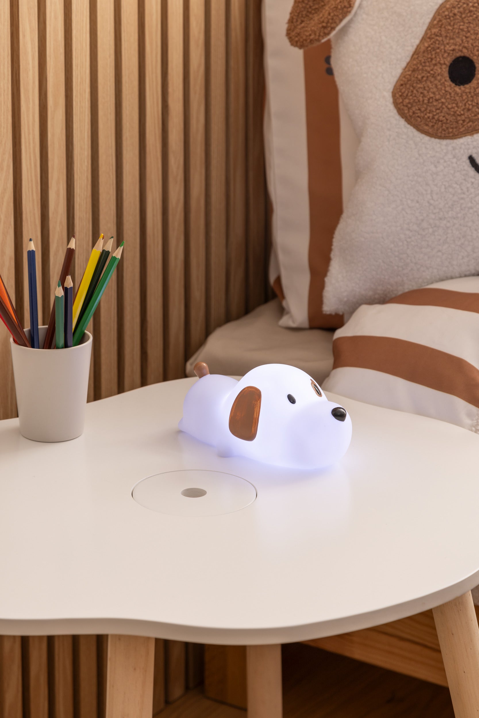 Atmosphera Kids Nachtlamp Hondje Scott - 16x9x7cm - Werkt op batterijen - Wit