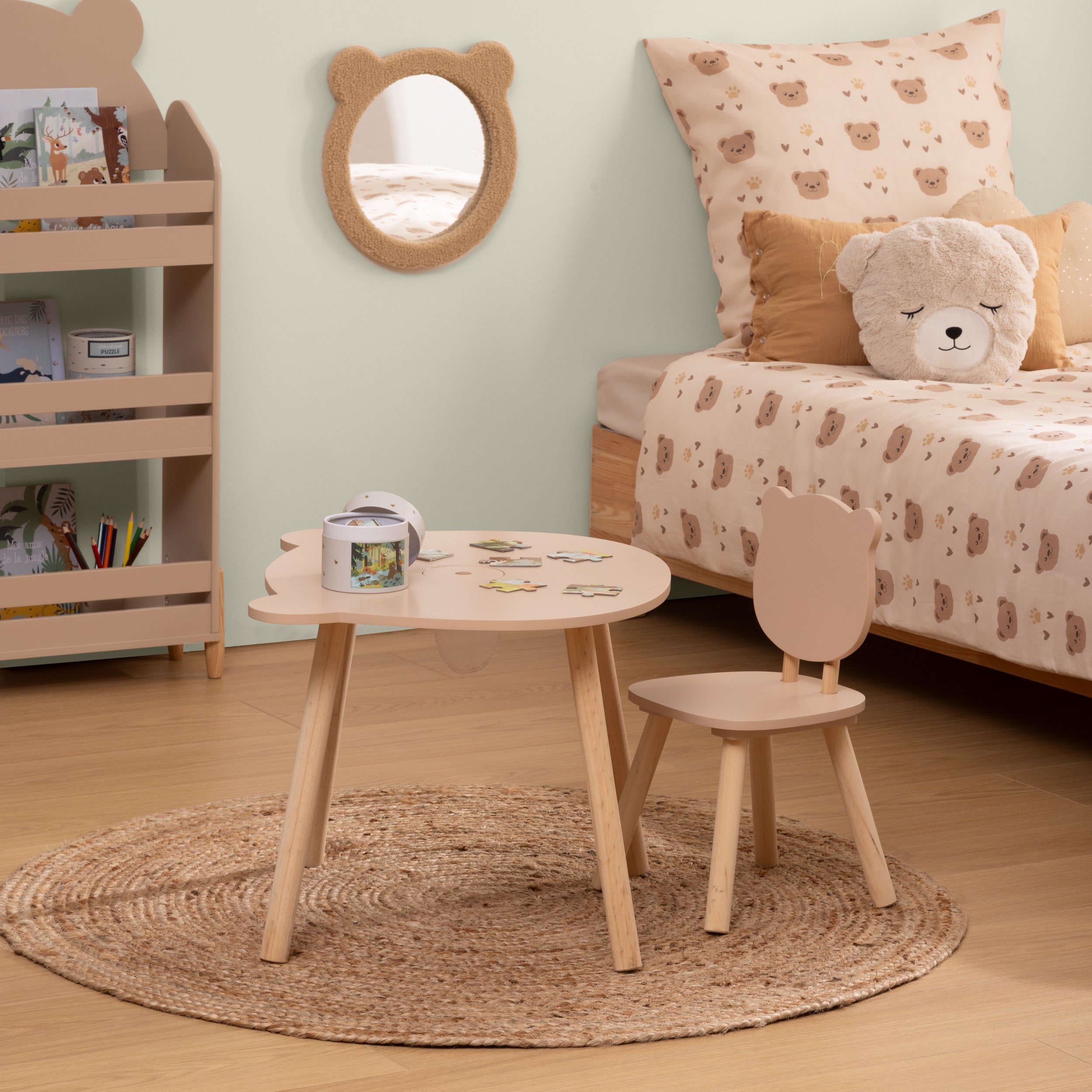 BEAU by Bo Kids Kindertafel + Kinderstoel Teddybeer - Beige