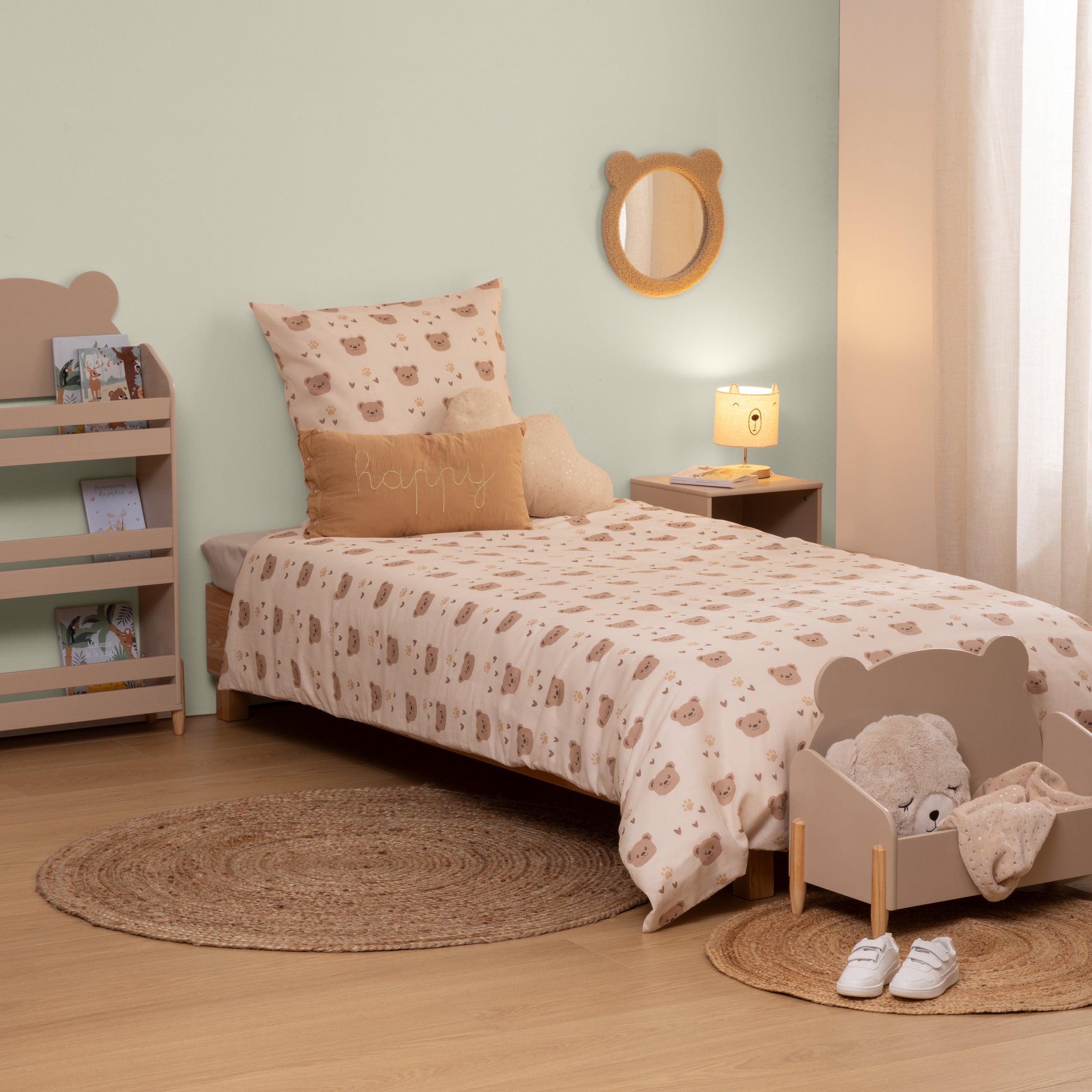 Atmosphera Kids Billie Parure de couette et 1 taie d'oreiller 140x200cm/65x65cm ours