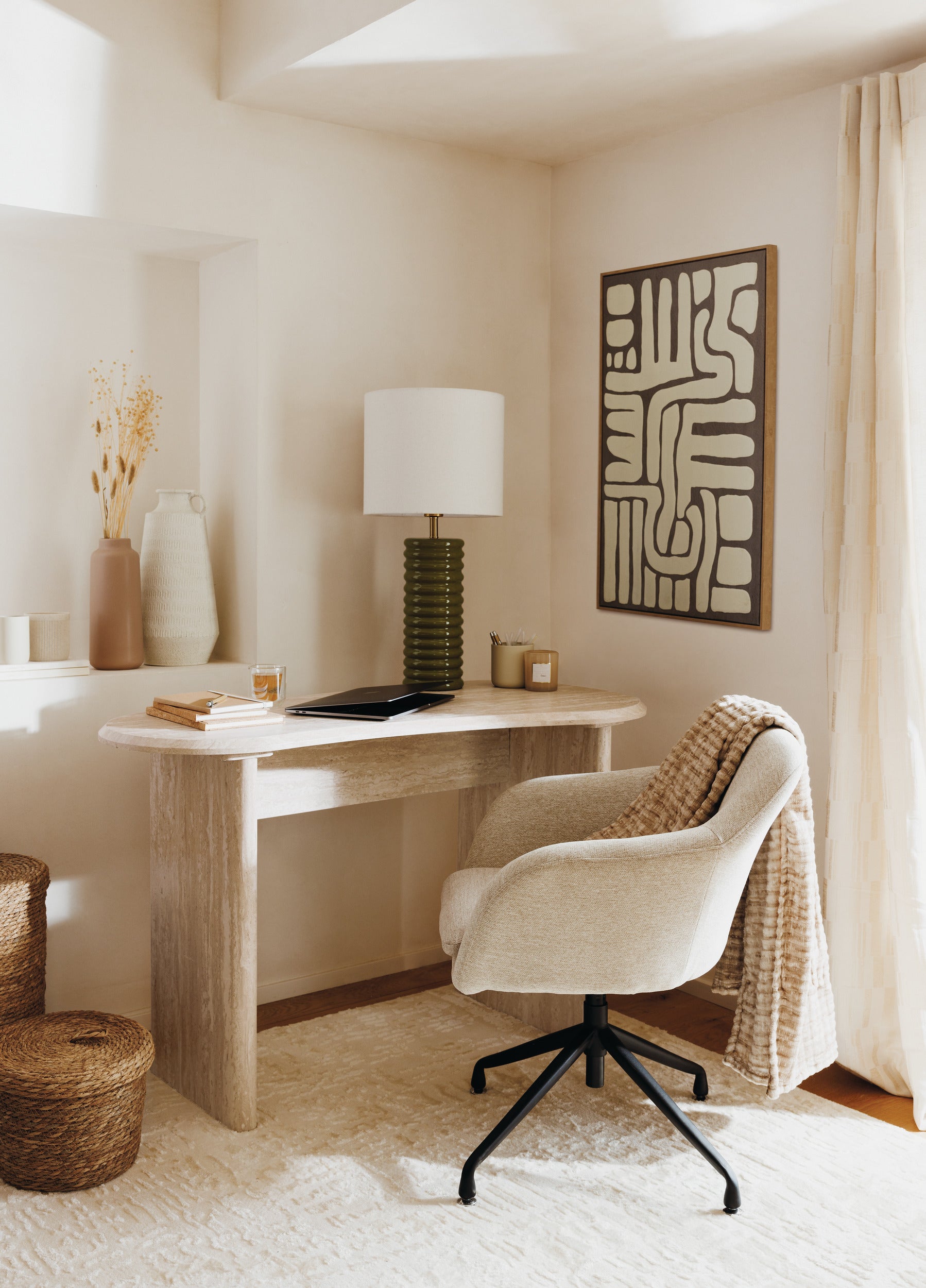 Atmosphera Anaya Schreibtisch Travertin – 120 x 60 x 76 cm – Beige