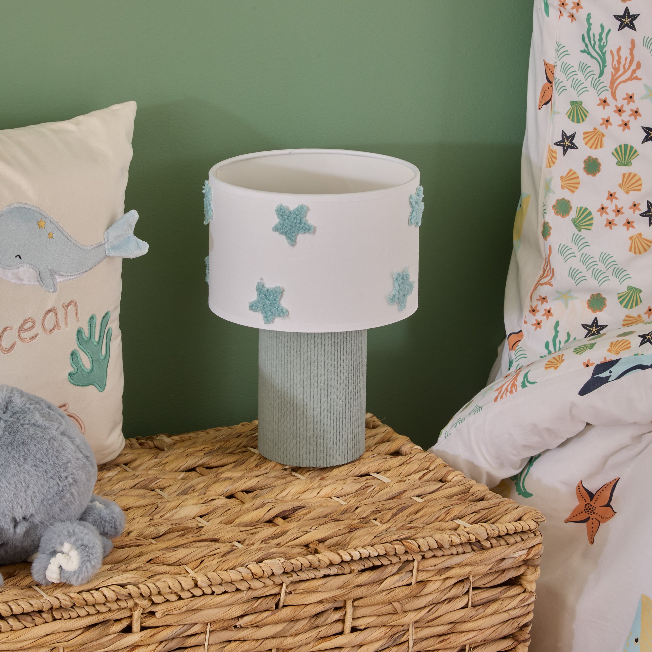 Atmosphera Kids Zee Bouclé Tafellamp - 19x19x28cm - Blauwgroen