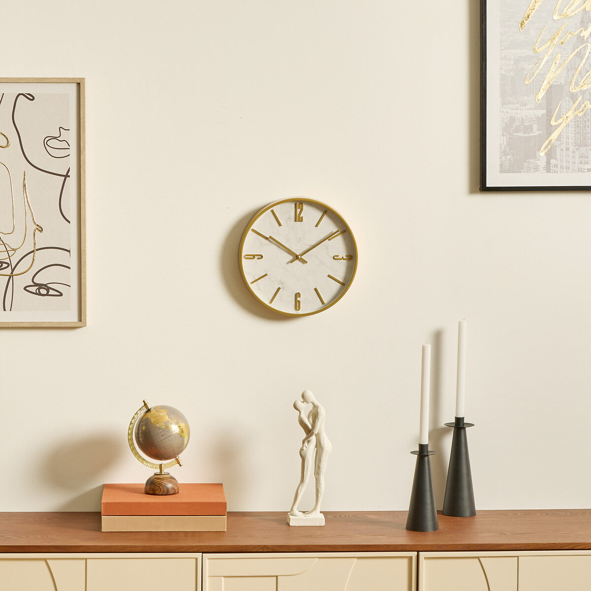 Atmosphera Nathalie Klok met marmerlook - Glas/PP - Ø30cm - Goud